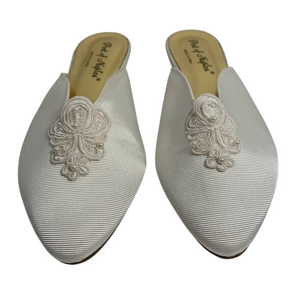 Port Of Naples Womens Ivory Slip-On Embroidered Mules Made In Italy Size 10B - Picture 1 of 9